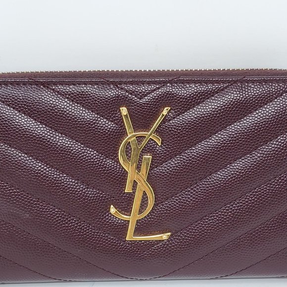 100% Auth YSL Monogram Grain Gold Zippy Wallet - Picture 9 of 14
